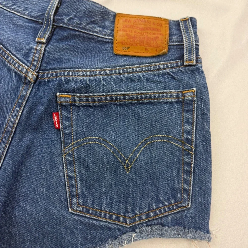 Levi's 501 Original Cut Off Shorts Womens 24 Blue Denim High Rise Button FlyREAD